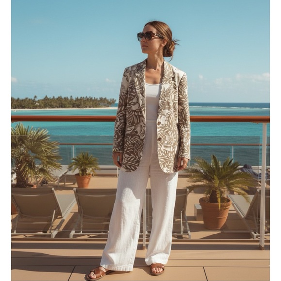 Esprit Linen Blazer Jacket Vintage Italy Fisherman Tropical Safari Green M - Picture 2 of 12